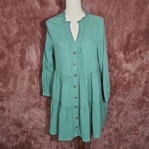 entro Muslin Long Sleeve V Neck Dress